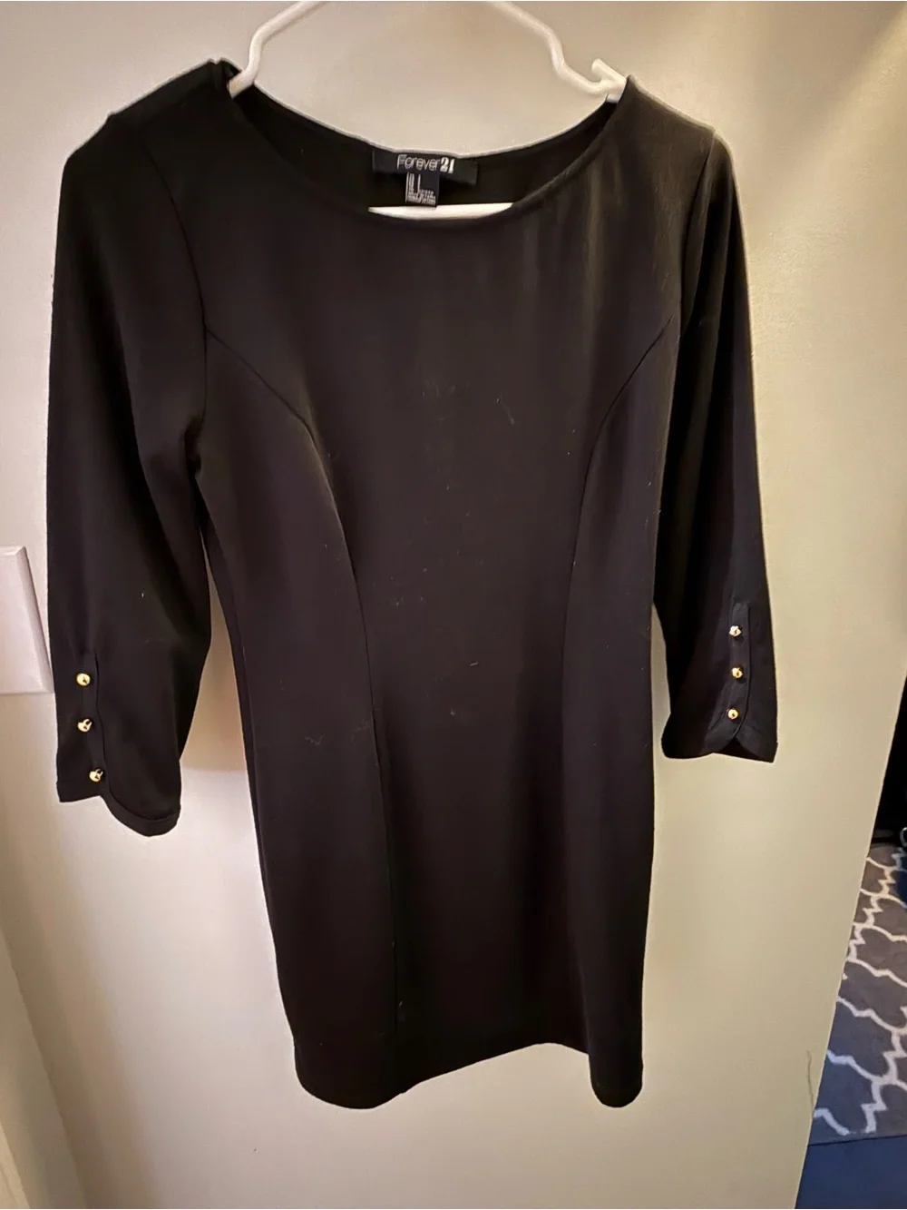 Forever 21 Black Midi Sheath Dress with Gold Button Cuffs